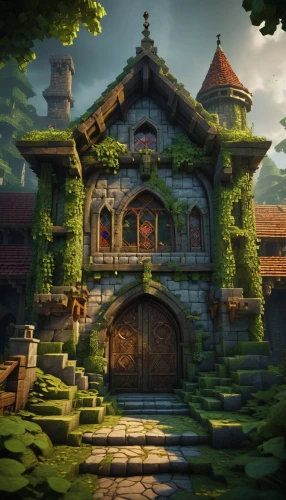 arenanet,shambhala,castle iron market,rathskeller,kadala,kcd,riftwar,kinkade,ancient house,sinkala,maplecroft,rathauskeller,sansar,sylvania,witch's house,dojo,forest house,tavern,dandelion hall,traditional house,Illustration,Realistic Fantasy,Realistic Fantasy 06