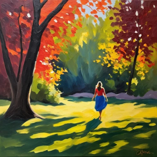 girl with tree,girl walking away,woman walking,autumn landscape,autumn walk,autumn in the park,autumn background,fall landscape,autumn idyll,falling on leaves,the autumn,autuori,girl in the garden,autumn leaves,one autumn afternoon,autumn day,autumn frame,in the autumn,autumn park,oil painting on canvas,Conceptual Art,Oil color,Oil Color 22