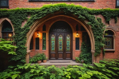 garden door,entryway,front door,cabbagetown,doorways,brownstone,archways,entryways,the threshold of the house,outremont,entranceway,brownstones,doorway,pointed arch,three centered arch,art nouveau frame,courtyards,house entrance,porch,henry g marquand house,Illustration,Paper based,Paper Based 27