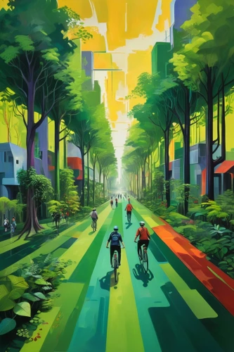 bicycle path,bike city,bicycle ride,bicycle lane,bike land,bike path,cyclists,welin,bicyclists,vandenbroucke,cycling,bikeways,bicycling,motorcyles,bike ride,bicycle riding,motorcyling,carfree,biking,futuristic landscape,Illustration,Vector,Vector 07