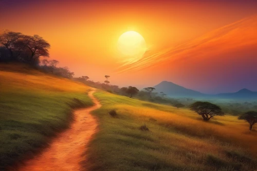 landscape background,fantasy landscape,the mystical path,nature background,nature landscape,fantasy picture,nature wallpaper,pathway,world digital painting,beautiful landscape,the path,desert landscape,dune landscape,hiking path,landscape nature,the way of nature,meadow landscape,rural landscape,sunburst background,mountain sunrise,Illustration,Realistic Fantasy,Realistic Fantasy 01