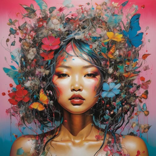 girl in flowers,girl in a wreath,flora,imaginasian,petals,flower fairy,hoshihananomia,flower art,asian woman,flowerheads,jasinski,falling flowers,asian vision,flowerhead,colorful background,flower painting,kommuna,colorful floral,pacitti,the festival of colors,Conceptual Art,Graffiti Art,Graffiti Art 05