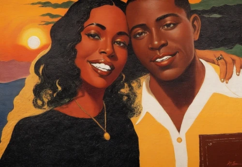 black couple,young couple,oil on canvas,oil painting on canvas,man and wife,eritreans,liberians,angolans,loving couple sunrise,oil painting,umoja,murtala,chagossians,famu,dusable,church painting,as a couple,romantic portrait,rwandas,mozambicans,Illustration,Realistic Fantasy,Realistic Fantasy 21