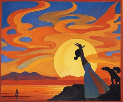 el salvador dali,khokhloma painting,baptism of christ,indigenous painting,pilgrim,magritte,mediterranee,el mar,the angel with the cross,marciulionis,rising sun,mediterraneo,walpurgisnacht,senja,sailing orange,summer solstice,sundancer,sun,ossian,voladores,Illustration,Realistic Fantasy,Realistic Fantasy 21