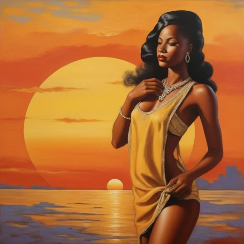 oshun,leontyne,tretchikoff,coffy,melanin,african american woman,oil painting on canvas,oil on canvas,african woman,black woman,sarah vaughan,bettie,eumelanin,manigault,nubia,sun of jamaica,afro american girls,latell,hildebrandt,toccara,Illustration,Realistic Fantasy,Realistic Fantasy 21