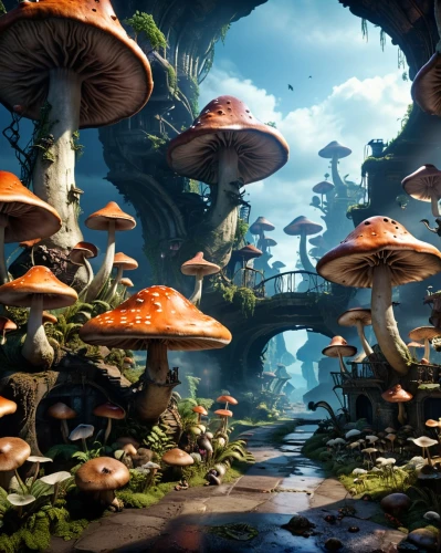 mushroom landscape,mushroom island,umbrella mushrooms,toadstools,mushrooms,forest mushrooms,conocybe,club mushroom,forest mushroom,phellinus,armillaria,agarics,fairy village,brown mushrooms,edible mushrooms,fairy forest,psilocybe,clitocybe,agaric,inocybe,Photography,General,Realistic