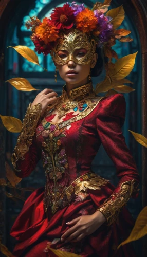 huiraatira,fantasy portrait,masquerade,demelza,flamenca,rasputina,baoshun,irisa,niobe,oshun,triss,afrofuturism,laveau,majevica,persephone,chandra,contessa,vodun,cora,sorceress,Photography,Artistic Photography,Artistic Photography 08