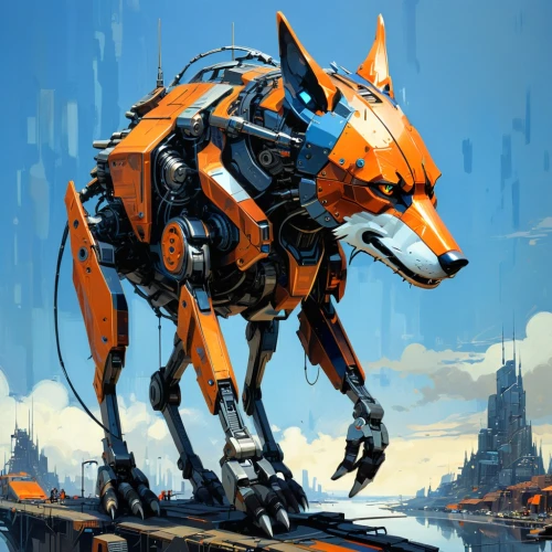 foxhound,cyberdog,sapidus,coyote,canid,quadruped,garrison,a fox,foxman,fox,desert fox,shibergan,vulpes,mecha,armored animal,ein,onager,doberman,wild dog,vulpine,Conceptual Art,Sci-Fi,Sci-Fi 01