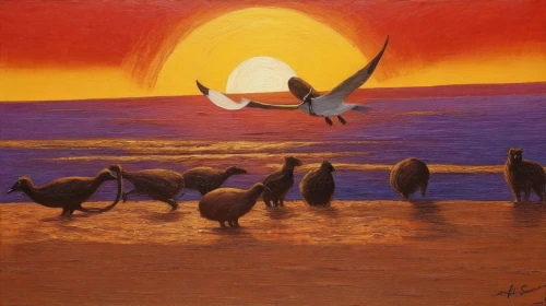 indigenous painting,birds in flight,bird painting,migration,flying birds,rufino,bird flight,pelicans,birds flying,sea birds,seabirds,flamencos,vuelo,tui,oil painting on canvas,flying sea gulls,marciulionis,group of birds,birds of the sea,khokhloma painting,Illustration,Realistic Fantasy,Realistic Fantasy 21