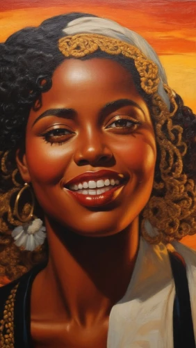 charlayne,assata,tretchikoff,coretta,adnate,african american woman,nzinga,african woman,ethiopian girl,oil painting on canvas,sarafina,indigenous painting,eritrean,oil on canvas,afro american girls,kimathi,mtetwa,guajira,khokhloma painting,astacio,Illustration,Realistic Fantasy,Realistic Fantasy 21