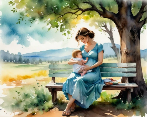 maternal,little girl and mother,watercolor painting,watercolor baby items,girl and boy outdoor,breastfeeding,holy family,watercolor,breastfeed,photo painting,baby with mom,watercolor background,breastfed,motherhood,watercolourist,countrywomen,watercolour paint,mother,mother kiss,postnatal,Illustration,Paper based,Paper Based 25