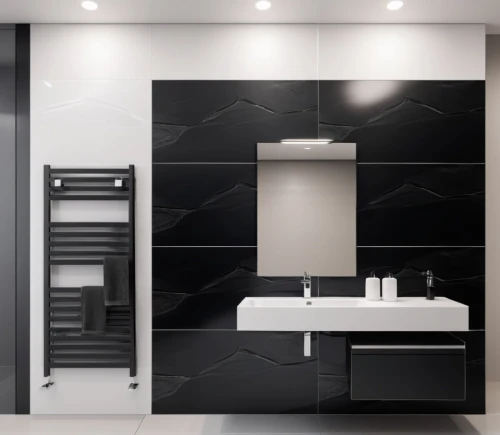 modern minimalist bathroom,marazzi,ceramic tile,search interior solutions,tile kitchen,ceramiche,corian,dark cabinetry,gaggenau,vanities,ceramic floor tile,tiling,banyo,black and white pattern,interior modern design,contemporary decor,ensuite,dark cabinets,modern decor,luxury bathroom,Photography,General,Realistic