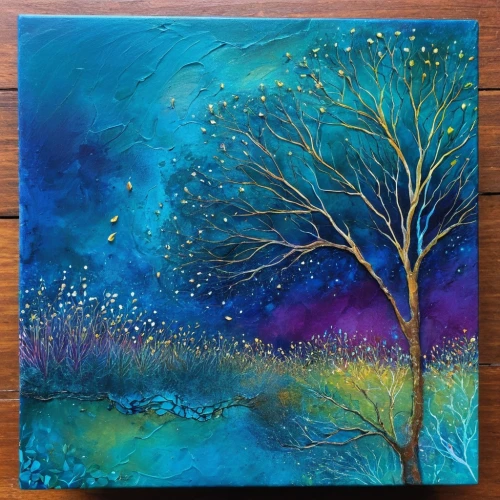 watercolor tree,painted tree,flourishing tree,starry night,blue painting,colorful tree of life,magic tree,tree lights,cardstock tree,tree grove,bare tree,celtic tree,blue birds and blossom,tree branches,winter tree,small landscape,small tree,the branches of the tree,autumn tree,forest tree,Illustration,Paper based,Paper Based 15