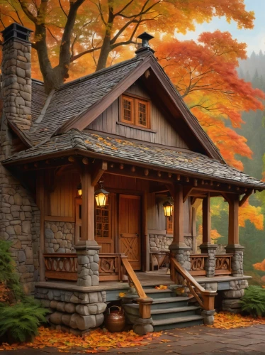 cottage,wooden house,house in the forest,fall landscape,country cottage,traditional house,house in mountains,log cabin,the cabin in the mountains,autumn scenery,house in the mountains,autumn decoration,little house,home landscape,autumn landscape,autumn idyll,summer cottage,autumn in japan,small house,forest house,Illustration,Realistic Fantasy,Realistic Fantasy 27