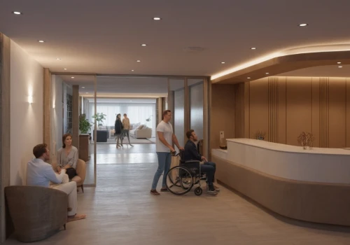 renderings,hospitalier,foyer,hospices,hallway space,consulting room,treatment room,therapy room,medibank,interserve,penthouses,hospital ward,outpatients,lobby,3d rendering,disabled toilet,ambulatory,hotel hall,therapy center,daylighting,Photography,General,Realistic