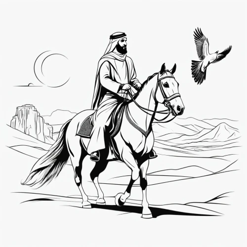 mohammedmian,man and horses,qatada,zoroaster,qutaiba,nazari,moors,balkhi,buraq,shaheedi,ghadeer,hayrettin,saladin,tamerlane,western riding,qarmatians,nasruddin,coloring page,qom province,falconers,Illustration,Black and White,Black and White 04