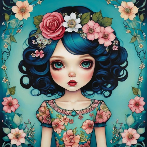 girl in flowers,enriqueta,viveros,flower girl,flower fairy,artist doll,floral background,beautiful girl with flowers,rosa 'the fairy,flora,persephone,flower background,porcelain dolls,girl doll,rosa ' the fairy,painter doll,tumbling doll,dollmaker,eloise,vintage doll,Illustration,Abstract Fantasy,Abstract Fantasy 10