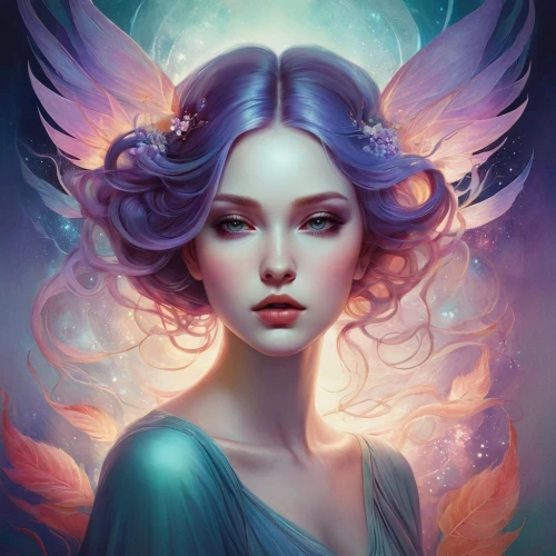 fantasy portrait,faery,faerie,mystical portrait of a girl,fairy queen,fairie,persephone,seelie,fantasy art,fae,diwata,undine,baroque angel,blue enchantress,seraphim,archangel,llyra,angel,sirene,amphitrite,Illustration,Realistic Fantasy,Realistic Fantasy 15