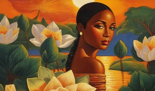 african art,oshun,african woman,african american woman,beautiful african american women,dubbeldam,africana,orange blossom,oil painting on canvas,tretchikoff,narciso,narcisse,khokhloma painting,sarafina,ofili,rosemond,art painting,africano,womanist,mambwe,Illustration,Realistic Fantasy,Realistic Fantasy 21