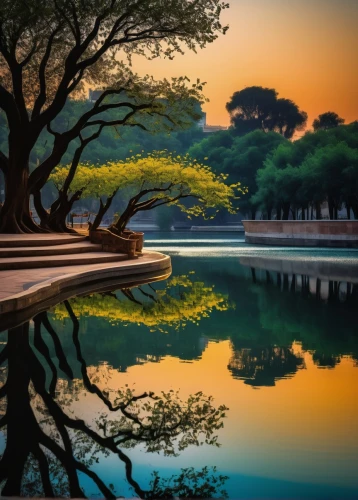water reflection,reflection in water,water mirror,evening lake,reflecting pool,reflections in water,reflexed,mirror water,landscape background,japanese garden,waterscape,refleja,reflection of the surface of the water,reflejo,nature background,villa borghese,river landscape,water scape,tranquility,world digital painting,Art,Classical Oil Painting,Classical Oil Painting 05