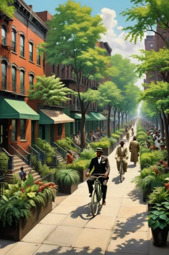 nolita,cartoon video game background,world digital painting,lefferts,pedestrianized,freewheelin,harlem,sidestreet,street scene,street canyon,nyu,new york streets,bicycle path,kissena,old linden alley,carfree,brownstones,background vector,digital painting,walkability,Illustration,Realistic Fantasy,Realistic Fantasy 21