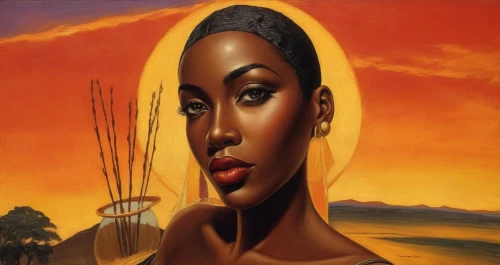 african woman,african art,african american woman,africana,beautiful african american women,oil painting on canvas,nigeria woman,black woman,oshun,africaine,african culture,nubian,rwanda,ibibio,africano,liberian,sarafina,ledisi,makeba,nzinga,Illustration,Realistic Fantasy,Realistic Fantasy 21