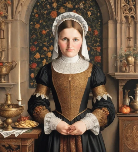 girl with bread-and-butter,girl in the kitchen,portrait of a girl,girl praying,perugini,portrait of christi,maidservant,tudor,timoshenko,young girl,girl with cloth,bouguereau,netherlandish,woman holding pie,nelisse,girl picking apples,anguissola,scholastica,mennonite,girl in a historic way,Digital Art,Classicism