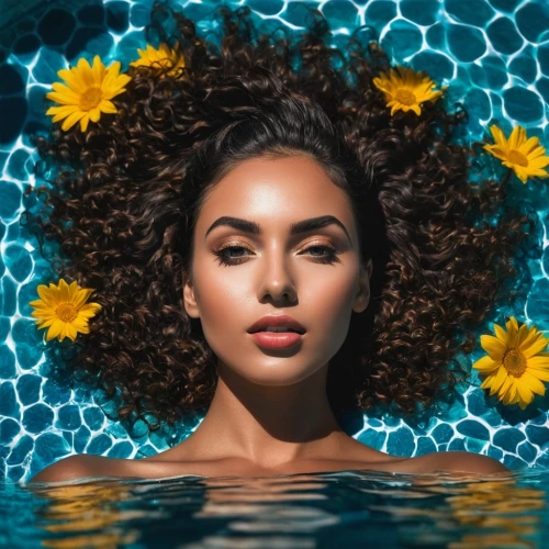 mapei,hawijah,sunflower lace background,azilah,solange,under the water,photoshoot with water,tidal,water flower,in water,water flowers,pool of water,sunflowers,digital painting,sunflower,water rose,siren,underwater background,polynesian,baoshun,Photography,General,Fantasy