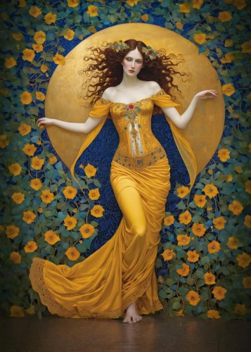 baoshun,oshun,klimt,amphitrite,aureum,solar plexus chakra,tretchikoff,melusine,sirena,luzia,aphrodite,ardhanarishvara,klimley,flamenca,bacchante,sirene,apsara,yellow orange,dakini,lotus with hands