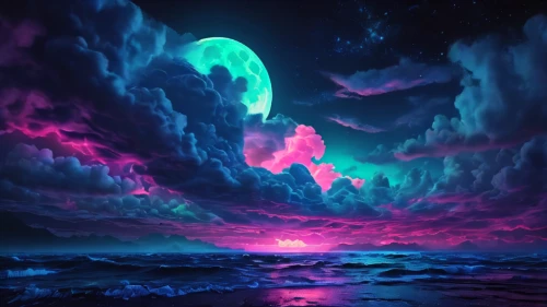 ocean background,vapor,ocean,night sky,dreamscape,beautiful wallpaper,unicorn background,sky,sea night,nightsky,3d background,moon and star background,vast,rainbow clouds,dusk background,free background,the night sky,nightshades,full hd wallpaper,opalescent,Photography,General,Fantasy