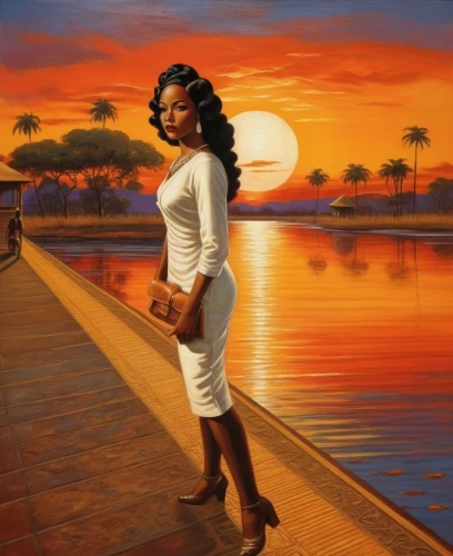 oshun,african american woman,african woman,liberian,sharmell,latell,african art,rasheeda,beautiful african american women,nigeria woman,leontyne,polynesian girl,benin,sun of jamaica,toccara,cape verde island,liberians,sarah vaughan,oil painting on canvas,black woman,Illustration,Realistic Fantasy,Realistic Fantasy 21