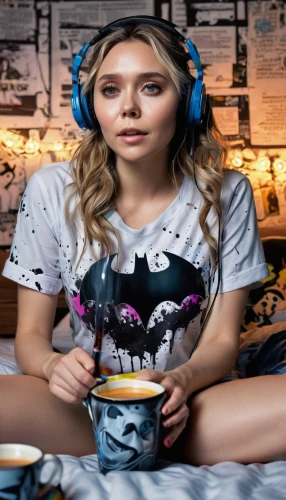 barista,coffee background,woman drinking coffee,waitress,girl in t-shirt,tee,cuppa,radiopress,girl with cereal bowl,headphones,coffeehouse,djn,radio set,tshirt,expresso,woman at cafe,espresso,dj,grunge,topanga,Conceptual Art,Graffiti Art,Graffiti Art 08