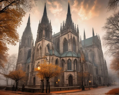 nidaros cathedral,gothic church,haunted cathedral,neogothic,cathedrals,cologne cathedral,cathedral,ulm minster,aachen cathedral,gothic style,koln,gothic,notre dame,the cathedral,cologne,eparchy,black church,the black church,notredame,autumn fog,Conceptual Art,Fantasy,Fantasy 25