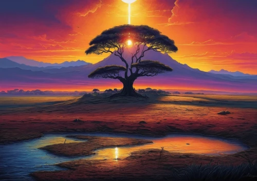 lone tree,isolated tree,tangerine tree,lonetree,tree of life,colorful tree of life,magic tree,burning bush,landscape background,burning tree trunk,flourishing tree,tree torch,celtic tree,fantasy landscape,baobabs,dragon tree,arbre,fantasy picture,nature background,mushroom landscape,Illustration,Realistic Fantasy,Realistic Fantasy 25