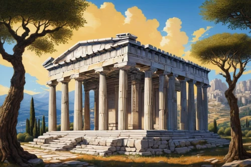 greek temple,roman temple,temple of diana,artemis temple,temple of hercules,erechtheion,erechtheus,messene,laodicea,delphi,metapontum,acropolis,panagora,caesonia,amphipolis,herakleion,ephesus,pergamum,tiryns,house with caryatids,Art,Classical Oil Painting,Classical Oil Painting 34