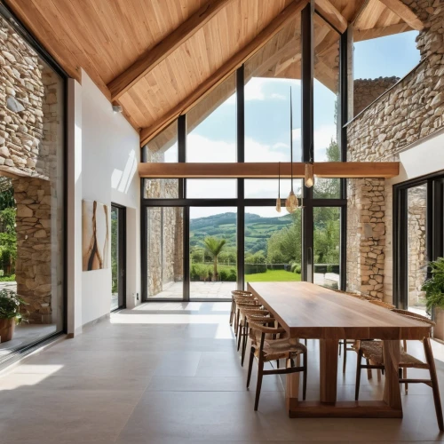 ballymaloe,passivhaus,timber house,wooden beams,boringdon,stone house,dunes house,natural stone,crittall,breakfast room,vivienda,lalanne,siza,country house,homebuilding,casabella,clerestory,travertine,tokara,lefay,Photography,General,Realistic