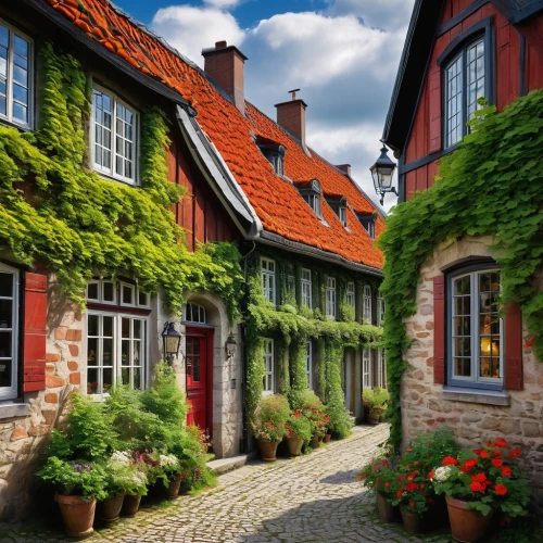 danish house,cottages,half-timbered houses,houses clipart,scandinavia,northern germany,netherlands,nordjylland,cobblestones,netherland,medieval street,row of houses,townhouses,wooden houses,the cobbled streets,danmark,holland,quedlinburg,denmark,alsace,Art,Artistic Painting,Artistic Painting 37