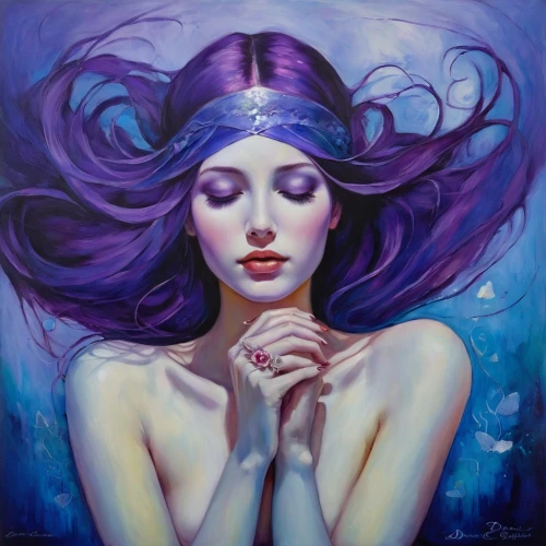 la violetta,amphitrite,heatherley,crown chakra,naiad,mystical portrait of a girl,sailing blue purple,zodiac sign libra,megara,praying woman,melusine,violetta,fathom,girl praying,violeta,sirene,violette,the zodiac sign pisces,ariadne,nereid,Illustration,Realistic Fantasy,Realistic Fantasy 30