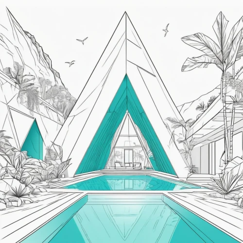 diamond lagoon,triangles background,resort,background design,tropical house,pool house,sketchup,windward,summer line art,virtual landscape,backgrounds,roof landscape,scrapped,glasshouse,arrow line art,greenhouse,glass pyramid,dymaxion,bungalows,pools,Illustration,Black and White,Black and White 04