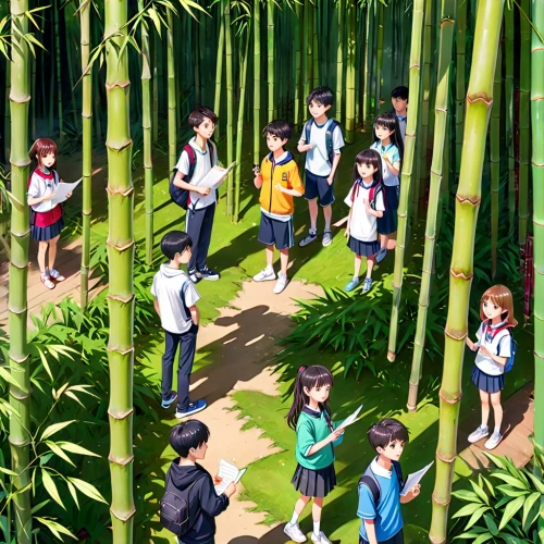 bamboo forest,hawaii bamboo,bamboo plants,bamboos,bamboo,school children,phyllostachys,schoolchildren,banyan,cartoon forest,forest walk,ecotourists,clannad,tropical forest,tunnel of plants,anime 3d,japan garden,philodendrons,ekiden,metasequoia,Anime,Anime,General