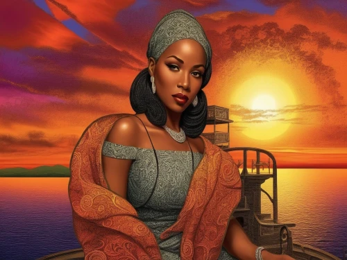 oshun,girl on the boat,african american woman,african woman,ledisi,nubian,fisherwoman,latell,nzinga,african art,zipporah,leontyne,aminatou,guinan,beautiful african american women,nubia,oluchi,lakeisha,chrisette,rasheeda,Illustration,Realistic Fantasy,Realistic Fantasy 21