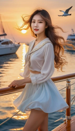 girl on the boat,at sea,the sea maid,seafaring,sailing,yachtswoman,landscape background,beach background,little girl in wind,boat landscape,nautical star,solar,girl on the river,sailing boat,vietnamese woman,sea sailing ship,ocean background,bareboat,boat on sea,xiaoxi,Photography,General,Natural