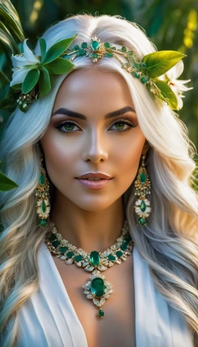 celtic woman,celtic queen,faerie,faery,polynesian girl,kupala,bridal jewelry,diwata,elven flower,fantasy portrait,elven,tuatha,green wreath,amazonica,adornment,aromanians,argan tree,faires,galadriel,portrait background,Photography,General,Realistic