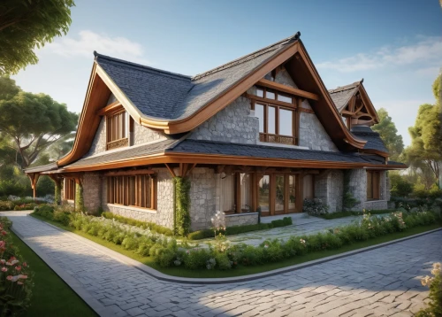 wooden house,3d rendering,danish house,homebuilding,house shape,render,timber house,chalet,grass roof,house in the forest,modern house,bungalows,frame house,country cottage,forest house,wooden roof,luxury home,garden elevation,large home,residential house,Illustration,Paper based,Paper Based 04