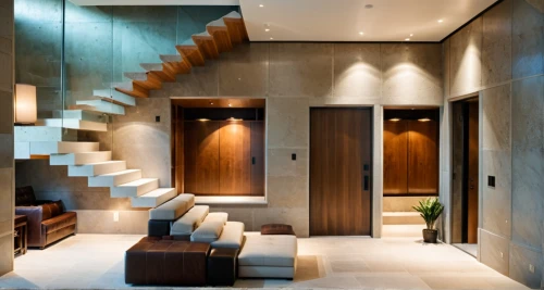 hallway space,interior modern design,outside staircase,staircase,staircases,wooden stairs,hallway,stairwell,wooden stair railing,stairwells,entryways,contemporary decor,winding staircase,stair,stone stairs,stairs,luxury home interior,stairways,entryway,penthouses,Photography,General,Realistic