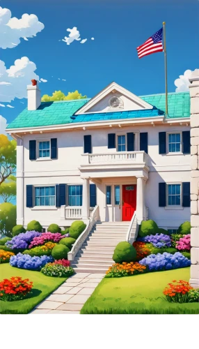 golf course background,white house,the white house,country club,new england style house,uspga,americana,nusa,usga,houses clipart,bethpage,dreamhouse,house painting,country house,cartoon video game background,southfork,whitehouse,country estate,palladianism,beautiful home,Illustration,Realistic Fantasy,Realistic Fantasy 44