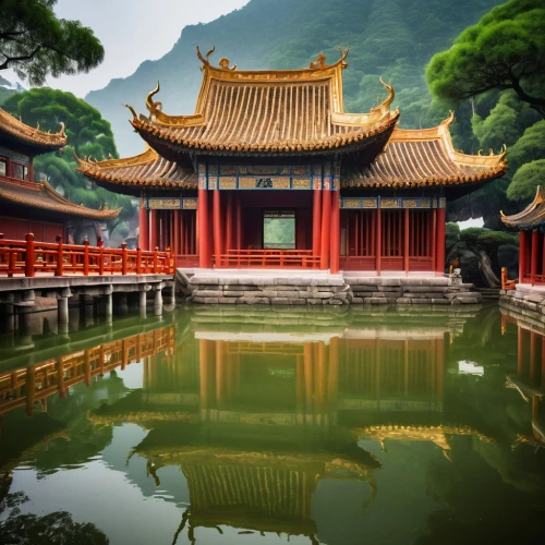 asian architecture,buddhist temple,the golden pavilion,hall of supreme harmony,wudang,golden pavilion,qinshan,qingcheng,hanging temple,water palace,xiangshan,yunnan,haiyuan,guangping,shuozhou,gyeongbok palace,hengdian,hushan,shannxi,confucianism,Illustration,Retro,Retro 06