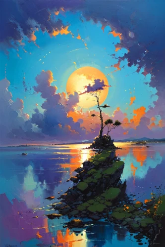 sea landscape,dubbeldam,landscape background,coastal landscape,fantasy landscape,underwater landscape,an island far away landscape,evening lake,island suspended,world digital painting,nature landscape,nestruev,floating island,beach landscape,seascape,landscape,high landscape,blue painting,senja,landscape with sea,Conceptual Art,Sci-Fi,Sci-Fi 22