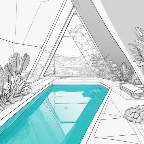 glass roof,roof landscape,pools,pool house,sketchup,roof top pool,swimming pool,glasshouse,greenhouse,piscine,skylight,skylights,roofs,sunroom,summer line art,layouts,backyards,outdoor pool,backyard,roughs,Illustration,Black and White,Black and White 04