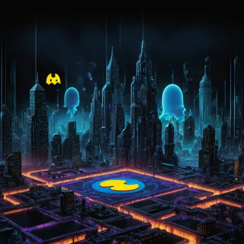 superhero background,pacman,cybercity,megalopolis,metropolis,batagram,halloween background,megacorporation,mobile video game vector background,elec,cybertown,apokolips,cartoon video game background,dkr,tron,cube background,fantasy city,arkham,gotham,kryptarum-the bumble bee,Illustration,Realistic Fantasy,Realistic Fantasy 46